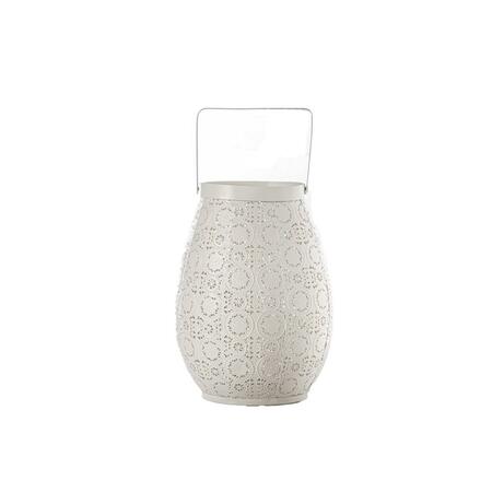LETTHEREBELIGHT Metal Round Bellied Lantern w/Top Handle & Circled Pinhole Pattern Design Body, White - Large LE3244990